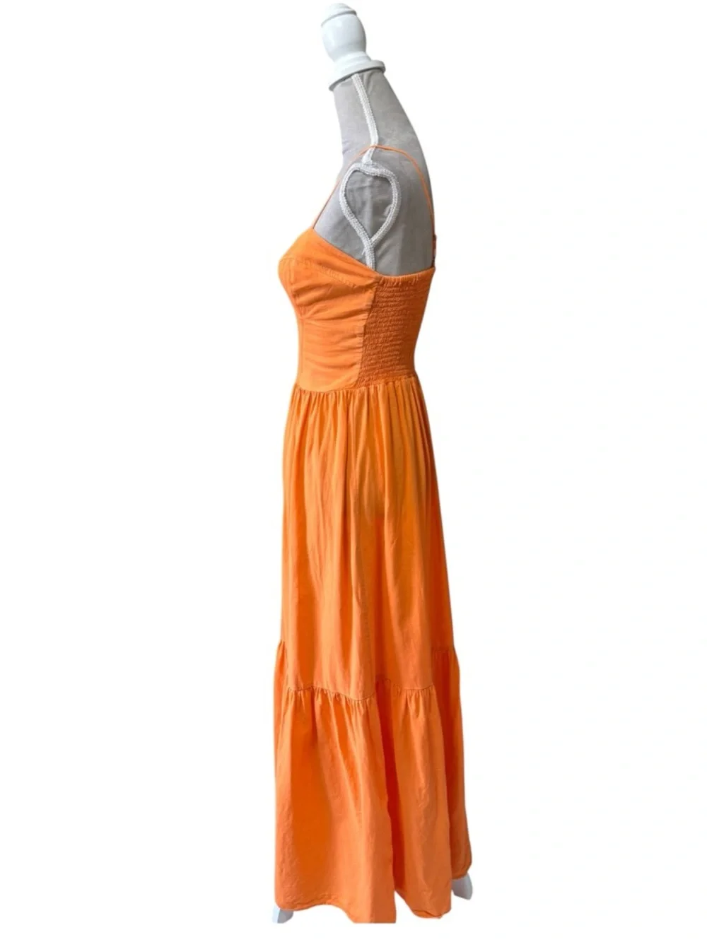 YFB Orange Linen Blend Smocked Bustier Maxi Dress Small Summer Vacation - Picture 5 of 11